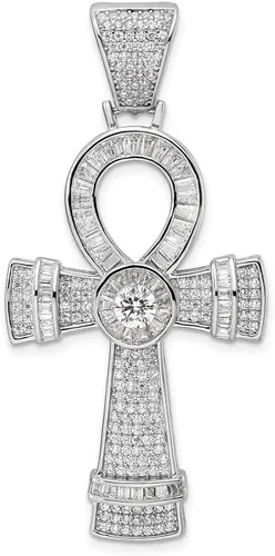 Auriga Fine Jewelry Colgante de cruz Ankh de plata esterlina 925 con circonita cúbica rodiada para mujer (L-2.131 in, W-1.039 in), Metal, Circonita