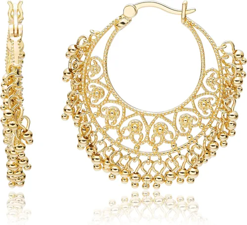 Morgan Paige Bali Hoop Earrings For Women - Yellow 18k Gold Plated Hoop Earrings Ethnic Chandbali Earrings Indian Jewelry Handcrafted 12
