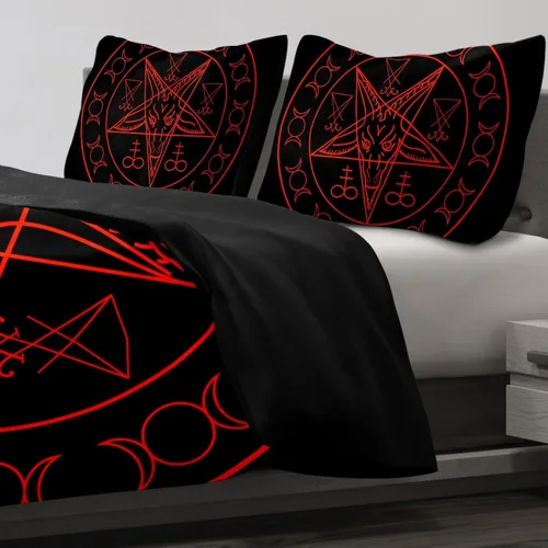 Miniatura 3 de Baphomet and Lucifer Bedding - Juego de funda de edredón de 3 piezas, tamaño Queen, funda de edredón con cierre de cremallera, 4 lazos en las Black02