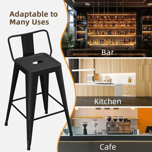 Miniatura 9 de Juego de 4 taburetes de bar de metal, taburetes de bar de altura de mostrador con respaldo bajo, sillas de bar industriales modernas de 24 pulgadas