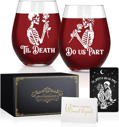 Miniatura 19 de Perfectinsoy Juego de 2 copas de vino de 40 años de feliz aniversario, regalo de boda para mamá, papá, esposa, alma gemela, pareja, divertido