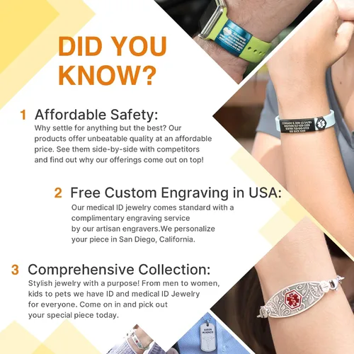 Miniatura 8 de Divoti Custom Engraved Medical Alert Bracelets for Women, Stainless Steel Medical Bracelet, Medical ID Bracelet wFree Engraving Classic Tag wWheat