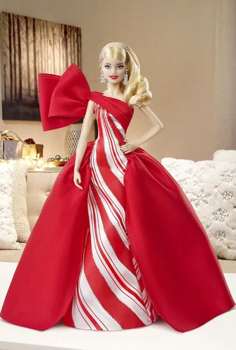 Miniatura 10 de Barbie Muñeca navideña 2019, 11.5 pulgadas, rubia, con vestido rojo y blanco, con soporte para muñeca y certificado de autenticidad