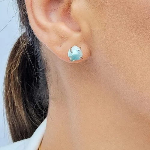 Miniatura 19 de Natural raw gemstone stud earrings with white gold over 925 sterling silver, 6 to 7mm rough genuine quality birthstone gift for her, Uniquelan
