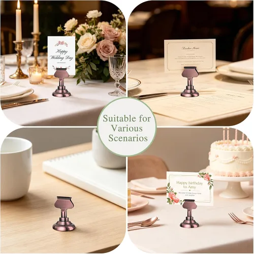Miniatura 4 de Urban Deco Paquete de 16 soportes para tarjetas de número y lugar de mesa, soportes de acero de 1.7 pulgadas para fotos, letreros de alimentos, Cobre