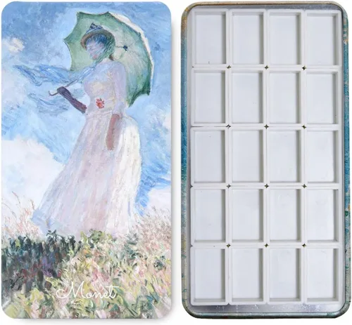 Miniatura 10 de Estuche de lata de paleta de acuarela con 40 piezas de sartenes vacías de plástico blanco con cuadrados magnéticos para transportar - Paleta