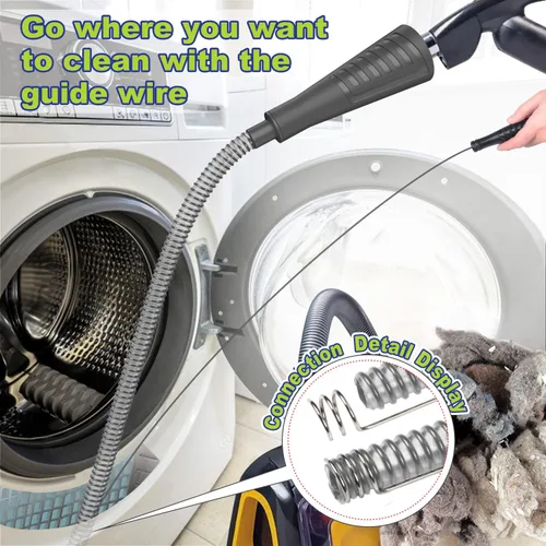 Miniatura 7 de Sealegend V2, Kit limpiador para la ventilación de la secadora con guía de alambre para manguera de vacío, cepillo para remover pelusas,potente Negro