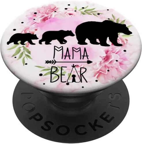 Regalo de mamá oso y 2 cubitos diseño de flores regalo para mamá – PopSockets agarre y soporte para teléfonos y tabletas