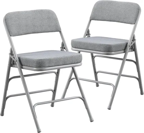 Miniatura 11 de KAIHAOWIN Paquete de 2 sillas plegables, asiento acolchado de vinilo, fácil almacenamiento, apilable, asiento comercial Morden con marco de metal