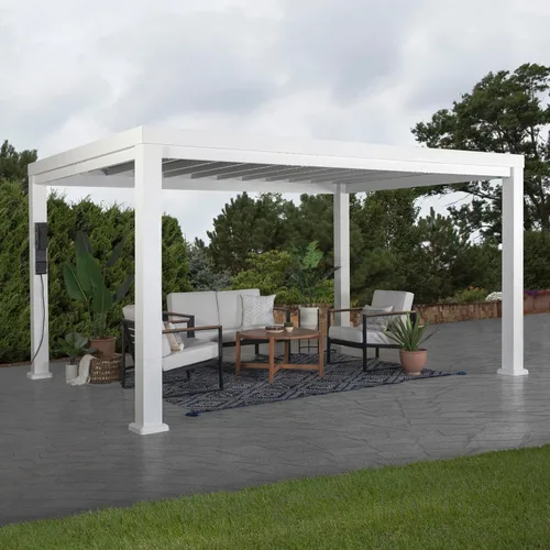 Miniatura 2 de Backyard Discovery Windham - Kit moderno de pérgola de acero galvanizado de 14 x 10 pies con toldo tipo vela, durabilidad para todas las estaciones