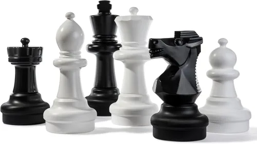 Juego completo de piezas gigantes de ajedrez con Rey de 25 pulgadas de alto en blanco y negro.