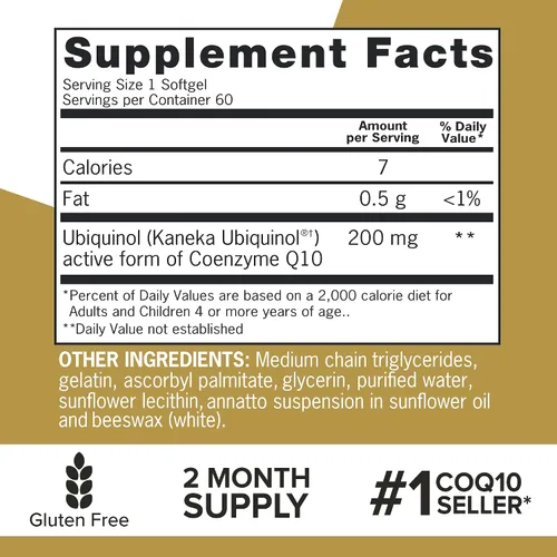 Miniatura 6 de Qunol Ubiquinol CoQ10 cápsulas blandas de 200 mg, potente antioxidante para la salud cardíaca y vascular, esencial para la producción de energía
