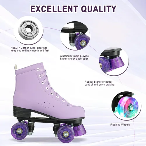 Miniatura 3 de Patines de ruedas para niñas y mujeres, cómodos patines de piel sintética de color degradado con ruedas flash, patines para interiores y exteriores