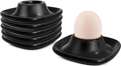 Miniatura 17 de Flexzion Taza de cerámica para huevos – 6 piezas de soporte duro para huevos duros y soporte para huevos hervidos suaves, taza de huevo blanco