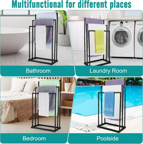 Miniatura 7 de Toallero de pie independiente, toallero de acero inoxidable de 3 niveles para baño, toallero independiente para toallas de baño, toallas de baño