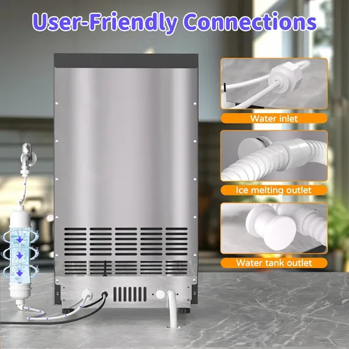 Miniatura 8 de Máquina de hielo comercial de pepitas de 80 libras/24 horas con almacenamiento de 15 libras, máquina de hielo de pellets de acero inoxidable, lista