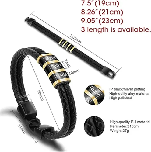 Miniatura 10 de Pulseras de cuero personalizadas para hombre con 1-6 nombres, pulsera trenzada personalizada con cuentas para papá, marido, día del padre, San