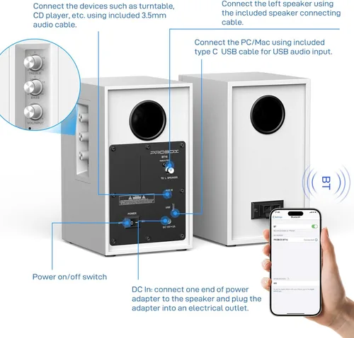 Miniatura 3 de BT16 - Altavoces activos para estantería de 3.5 pulgadas con tweeter de 1 pulgada, 60 W RMS-Bluetooth 5.3, DAC USB integrado de 24 bits dinámico