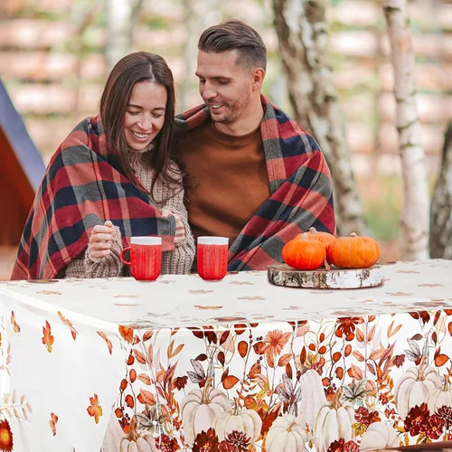 Miniatura 6 de Newwiee 4 manteles de plástico de otoño, manteles de plástico de Acción de Gracias, diseño de calabaza silvestre, mantel rectangular de otoño