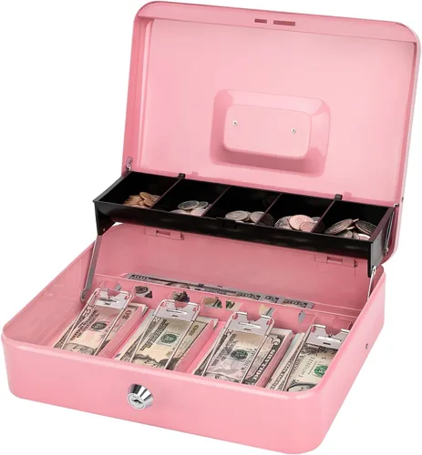 Miniatura 16 de Jssmst Caja grande de metal con cerradura con bandeja de dinero, caja de dinero con cerradura de combinación, color negro Cerradura de combinación