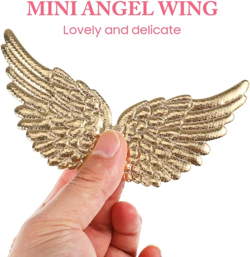 Miniatura 2 de TEHAUX 12 alas de ángel doradas para manualidades, apliques de tela suave de 5 pulgadas para decoración de ropa, adornos de bricolaje, álbumes