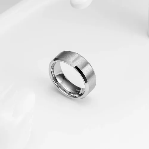 Miniatura 3 de King Will - Anillo básico unisex de carburo de tungsteno con acabado mate y pulido, para boda o compromiso, borde biselado, colores plateado, negro
