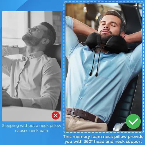 Miniatura 6 de ExploreBliss Almohada de viaje, almohadas de viaje para dormir en avión, almohada cervical de avión, juego de almohada de espuma viscoelástica