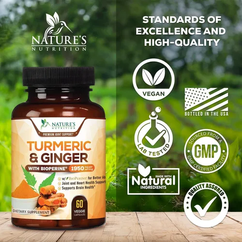 Miniatura 4 de Cúrcuma Curcumina con BioPerine & Jengibre 95% Curcuminoides 1950mg – Pimienta Negra para Absorción, Hecho en Estados Unidos, apoyo inmunológico