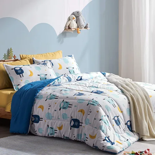 Miniatura 7 de SLEEP ZONE Juego de edredón para niños, tamaño matrimonial/queen, súper lindo y suave, ropa de cama para niños en una bolsa, juego de 7 piezas