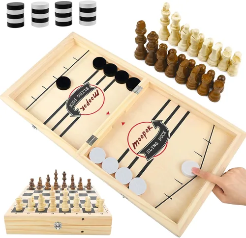 Miniatura 9 de moopok - juego de discos de eslinga rápida, juego de juegos de eslinga, juego de mesa 2 en 1, juego de hockey sobre hielo, juegos de mesa ganadores
