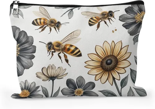 Miniatura 26 de Cafl Bolsa de maquillaje para mujeres y niñas, organizador de viaje portátil de gran capacidad, 10 x 8 pulgadas, Par de mirlo posado en ramas