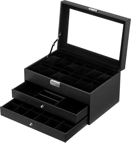 Oyydecor Joyero para reloj, organizador de piel sintética, organizador de almacenamiento de madera para almacenamiento y exhibición, regalos de
