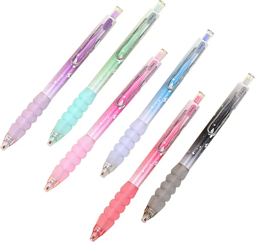 Miniatura 13 de 4 bolígrafos retráctiles estéticos de gel de agarre suave, tinta negra, bolígrafos de escritura con punta fina lisa de 0.020 in, suministros