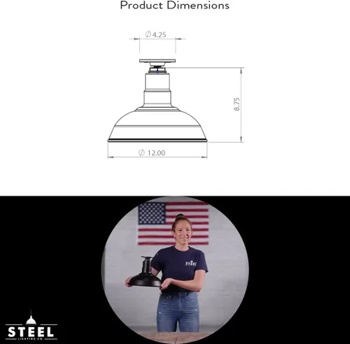 Miniatura 41 de Steel Lighting Co. El Segundo - Lámpara de granero Colgante montado en el techo Domo de 12 pulgadas Vástago de 12 pulgadas Luz de acero