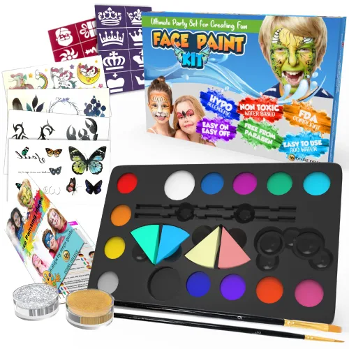 Desire Deluxe Kit de pintura facial para niños, 16 colores de pintura facial de maquillaje no tóxica, fácil de usar e hipoalergénica, kit de