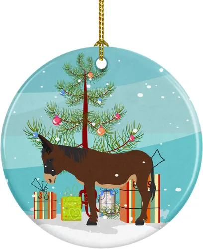 Miniatura 32 de Caroline's Treasures Adorno de cerámica de Navidad pintado o de codorniz chino, decoración colgante de árbol de Navidad verde azulado para el hogar