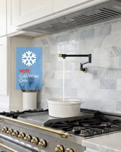 Miniatura 4 de CENOSA Llave de Llenado de Ollas Negra y Dorada Montaje en Pared Comercial Llave de Cocina para Estufa Montaje en Pared Llave de Fregadero de Cocina