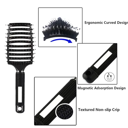 Miniatura 4 de Cepillo para el cabello, paquete de 2 cerdas de jabalí, ventilado, curvado, secado rápido, desenredante, brillo y suave, todo tipo de cabello