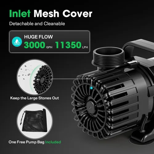 Miniatura 2 de VIVOSUN Bomba de agua sumergible de 3000 GPH con bolsa de barrera, bomba de estanque de 150 W con altura de elevación, bomba de acuario ultra