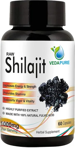 Vedapure Naturals Shilajit/Shilajeet crudo para hombres y mujeres, 1000 mg 60 cápsulas (paquete de 1)