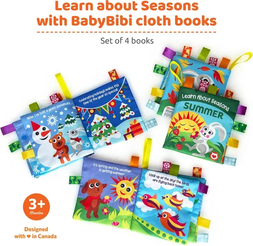 Miniatura 3 de BabyBibi Libros de tela para bebés – Aprende sobre las estaciones, ilustraciones juguetonas, páginas que crujen y personajes lindos, para bebés