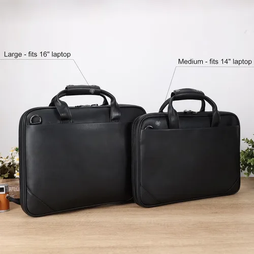 Miniatura 5 de Maletín delgado de cuero para hombres de 14 a 16 pulgadas, bolso cruzado para computadora portátil, bolsa de mensajero de trabajo de negocios