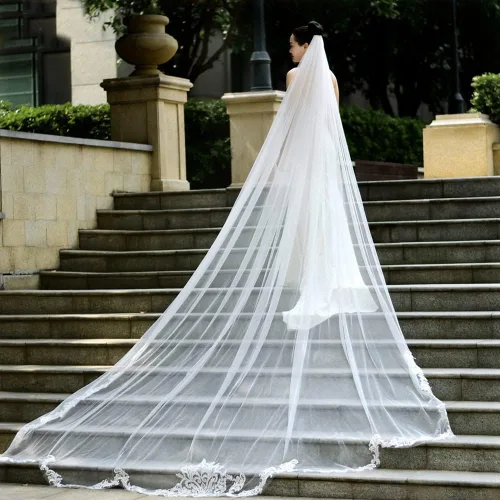 Miniatura 5 de velo de novia de tul suave con longitud catedral para mujer 1 nivel con peine 350cm