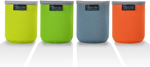 Beautyflier Paquete de 4 fundas aislantes de neopreno antideslizantes en relieve, fundas gruesas y plegables para latas de bebidas, para fiestas de
