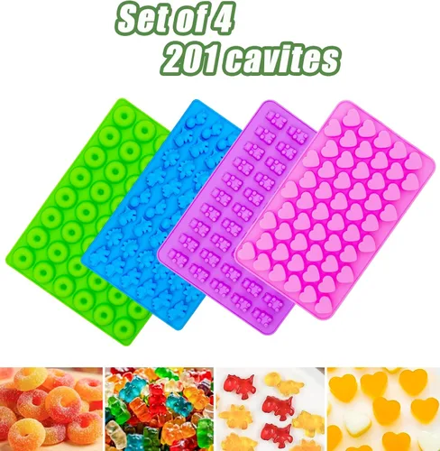 Miniatura 5 de Moldes de goma para caramelos, molde de oso de goma de silicona con 2 goteros, moldes de silicona antiadherentes que incluyen corazones, oso, mini