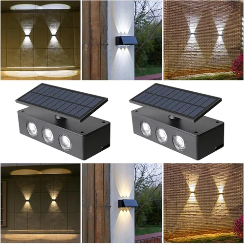 Miniatura 8 de ASLIDECOR Luces solares de pared con 2 modos de luz blanca cálida/blanco frío, iluminación decorativa impermeable para exteriores con panel solar