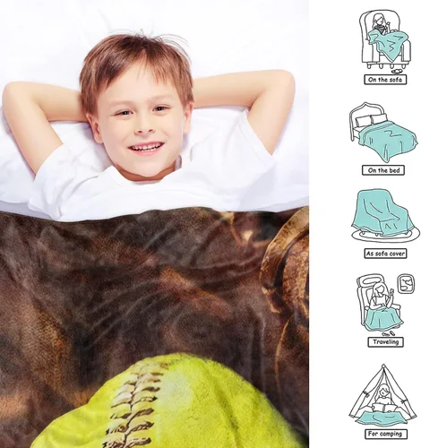 Miniatura 4 de Manta de sóftbol personalizada con nombre y número, manta de sóftbol personalizada de franela súper suave, regalo de sóftbol para niños, niñas