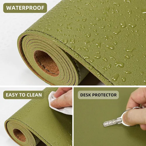 Miniatura 4 de Protector de escritorio de cuero, alfombrilla de escritorio grande con corcho natural y cuero PU, alfombrilla para mouse, alfombrilla de escritorio