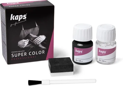 Kaps Tinte Con Imprimación Para Zapatos De Cuero Natural Y Sintético, Super Color Y Preparador, 70 Colores (118 - Negro)