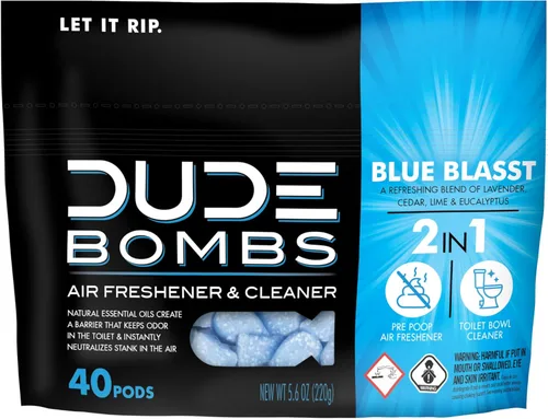 DUDE Wipes DUDE Bombs - Eliminador de olores para inodoro, ambientador 2 en 1 y limpiador de inodoro, 1 paquete (40 cápsulas), mezcla desodorizante